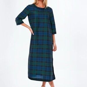 Plaid Midi Dress in Blue and Green